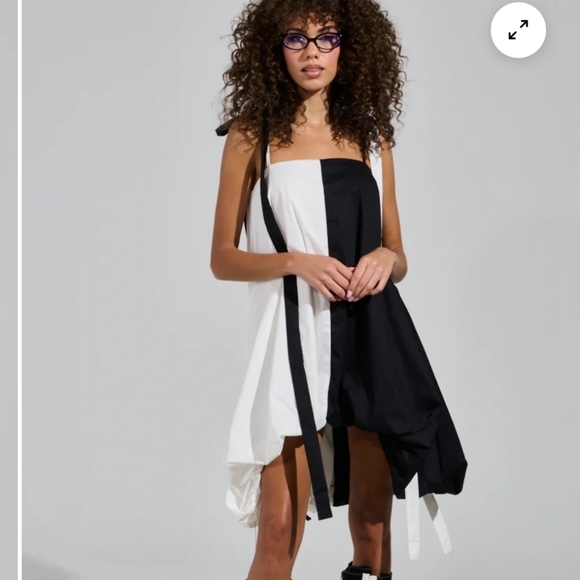 CUTIE GIRL POPLIN MINI BLACK AND WHITE DRESS WITH BOW DETAILS - M - Picture 4 of 7